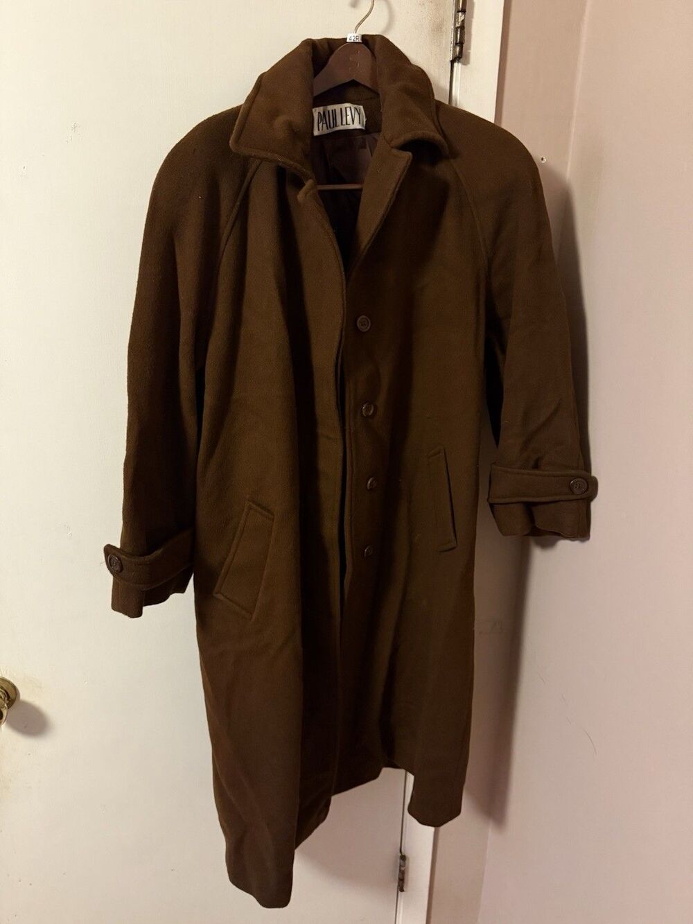 Vintage Paul Levy Women's Dark Brown 100% Pure Wool Long Coat - see description